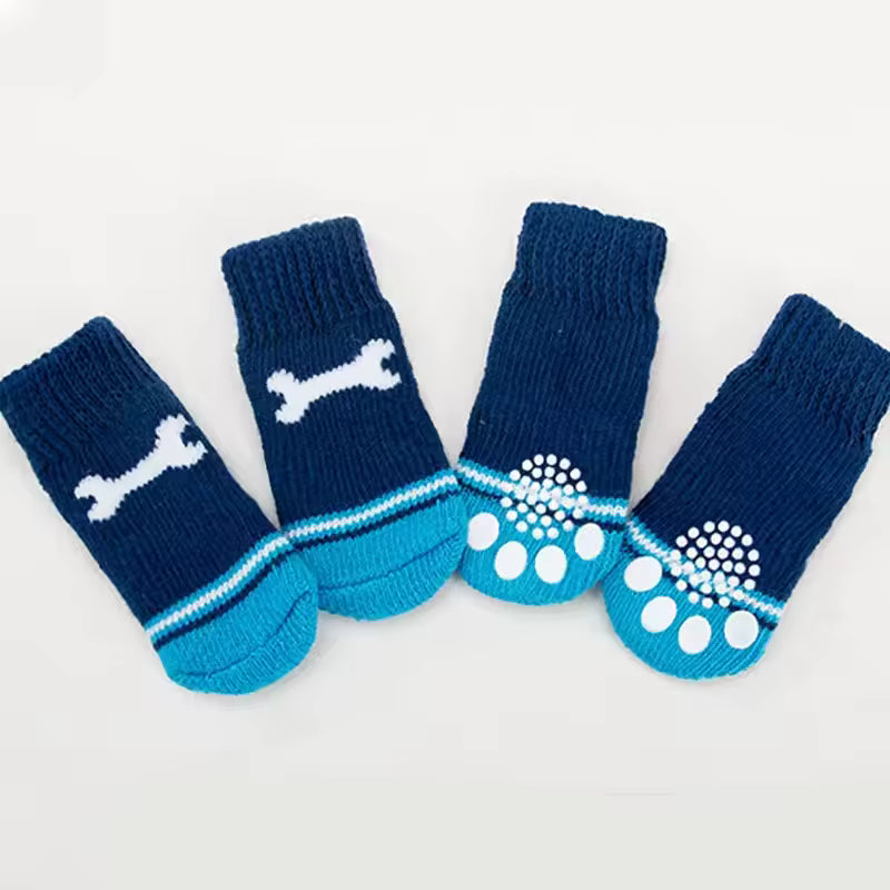 4Pcs Winter Pet Dog Socks Anti Slip Warm Knit Tiger Design Paw Protector Booties for Cats Dogs Indoor Outdoor Xmas Gift Dog Sock